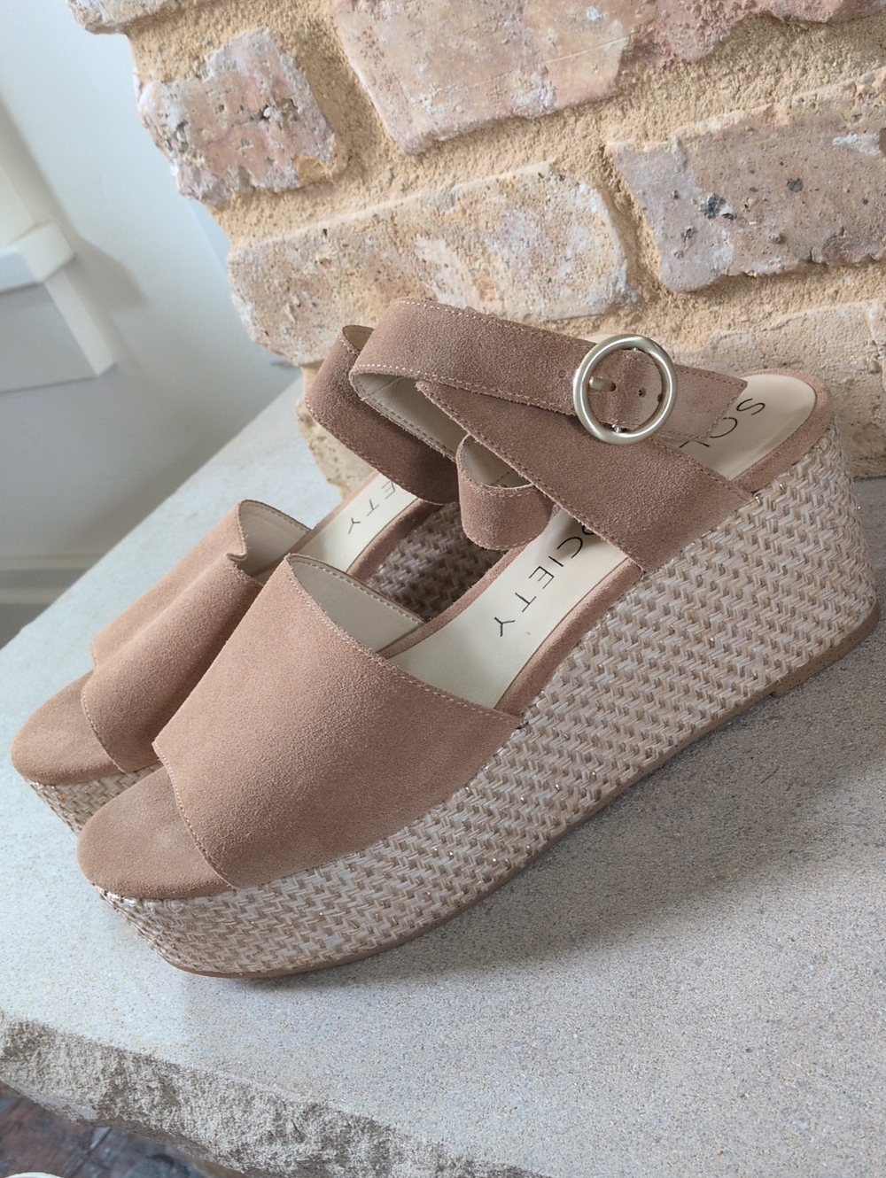 SOLE SOCIETY I Tan Woven Espadrille Wedge Adlynda Suede Sandals, 9.5 41